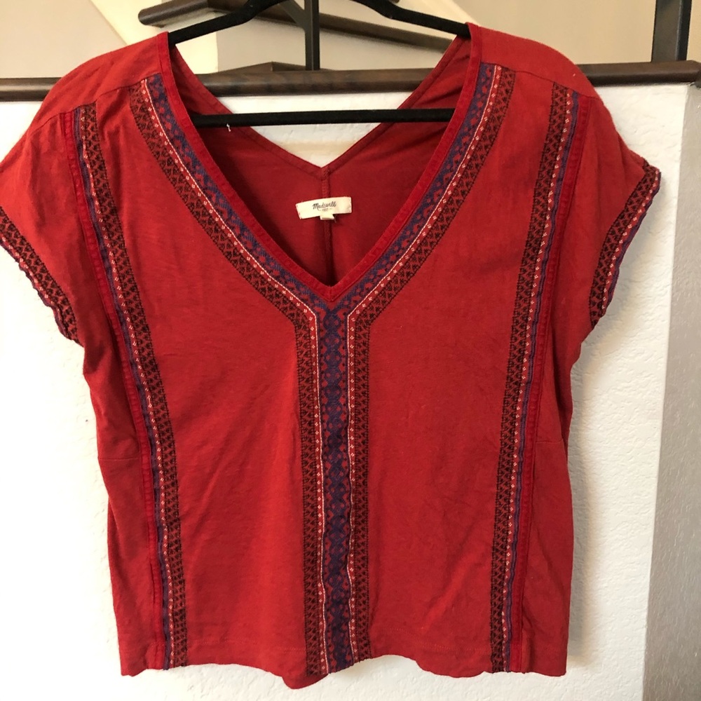 Madewell Tangier V-Neck Embroidered Top - S